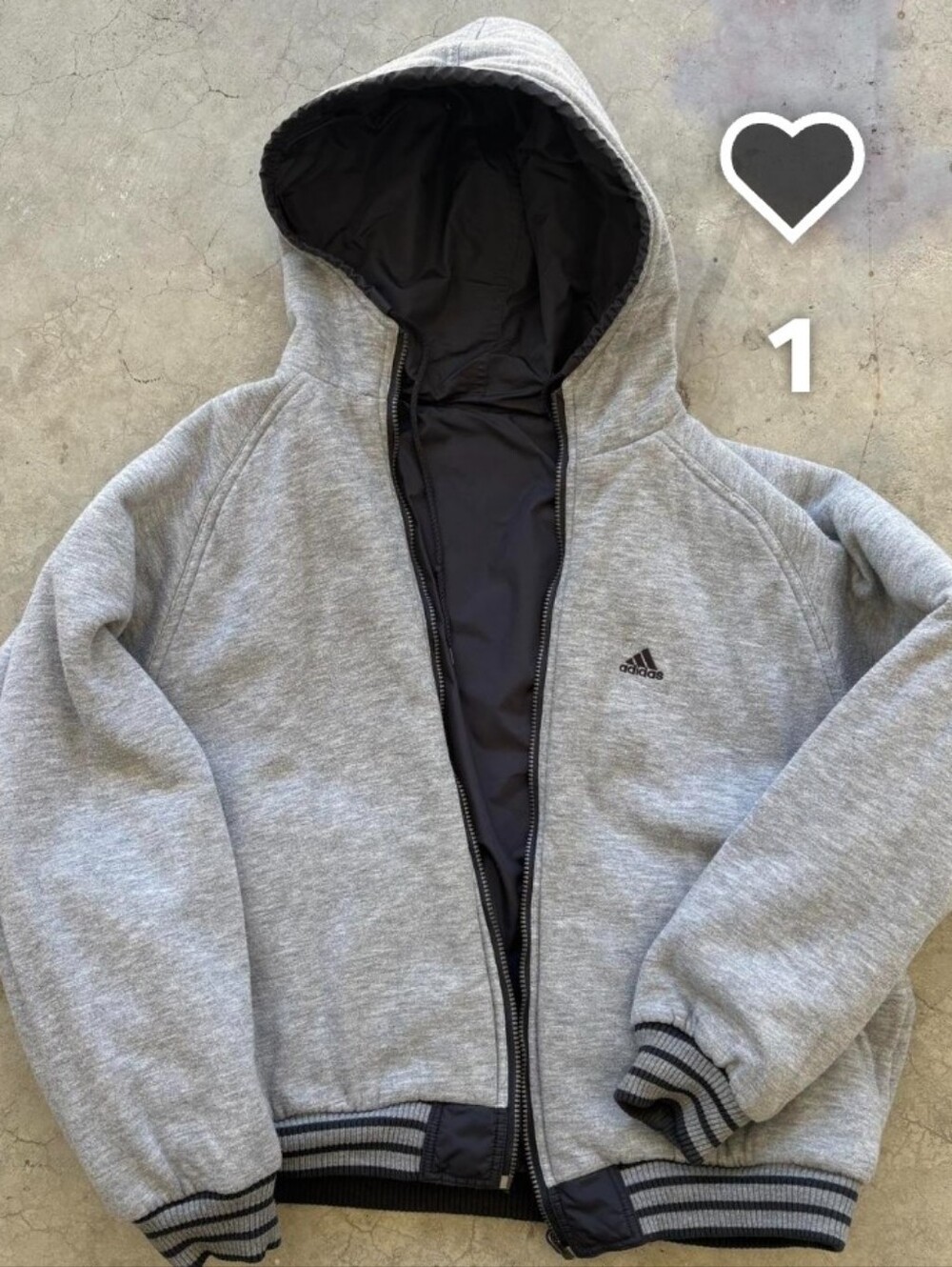 adidas Gray Unisex  Full-Zip Hooded Reversible Performance Jacket✨🔥🔥🔥